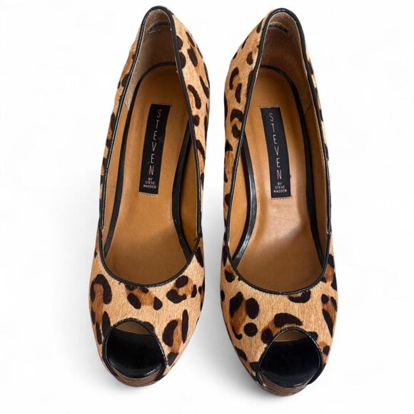 Y2K VTG. STEVE MADDEN LEOPARD FUR PEEP TOE HIGH HEELS PUMPS‎ SIZE 8 1/2. - Picture 6 of 8